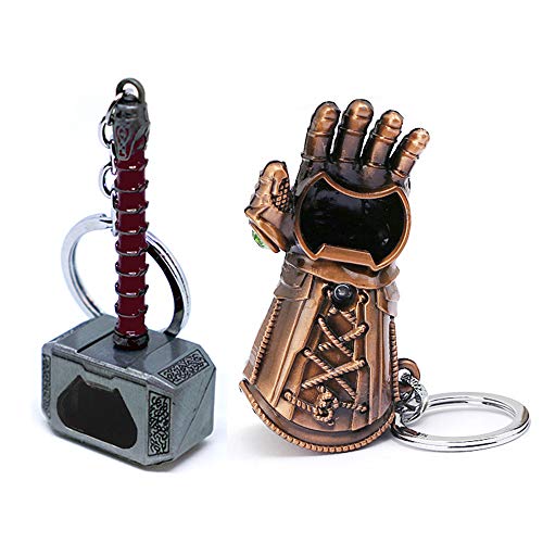 Nidavellir 2-Pack Mjolnir Keychain Bottle Opener Infinity Gauntlet Keychain Bottle Opener, Thor Hammer Keychain Bottle Opener Thanos Glove Keychain Bottle Opener