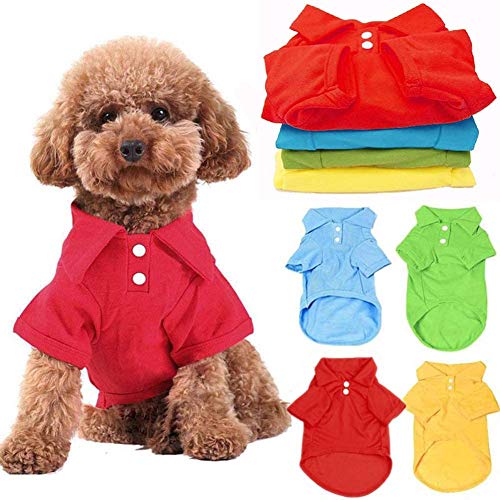DOGGYZSTYLE 4 Pack Solid Dog Polo Tshirts Shirts Pet Puppy T-Shirt Clothes Outfit Apparel Coats Tops (L Chest 17.72'-Length 13.78')