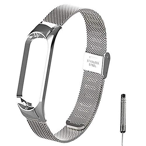 OLLIVAN for Xiaomi Mi Band 5 Strap, Mi Band 5 Metal Wristbands, Replacement Straps Bracelet Spare Wristband Accessories Adjustable Wrist Straps for Xiaomi Mi Band 5 (No Tracker) (Buckle Silver)