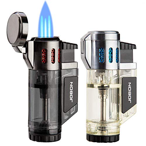 Torch Lighters 2 Pack Triple Jet Flame Butane Lighter 3 Flame Torch Lighter Fluid Refillble Jet Lighter-Butane Not Included (Black & Silver) a