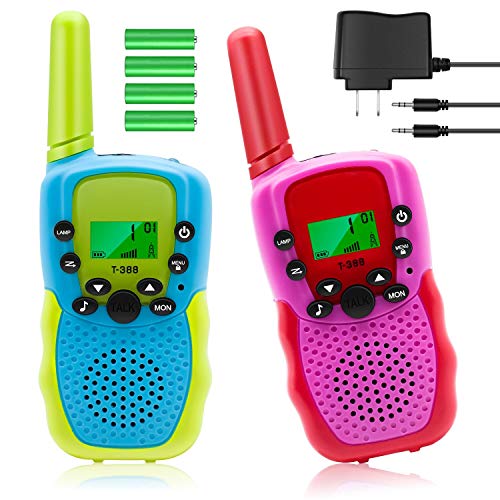 YGY Kids Walkie Talkies 2 Pack Rechargeable Toys Walkie Talkies for 3-12 Year Old Kids 22 Channels 2 Way Radio Toy with Backlit LCD Flashlight 3 Miles Range for Outside Camping Hiking Gaming