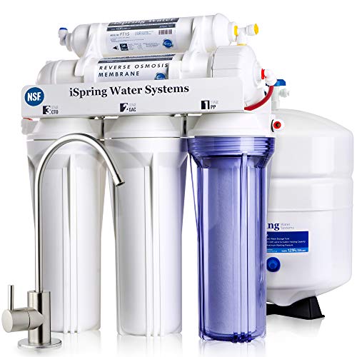 iSpring RCC7 High Capacity Under Sink 5-Stage Reverse Osmosis Drinking Filtration System and Ultimate Water Softener, 75 GPD, Brushed Nickel Faucet, NSF Certified