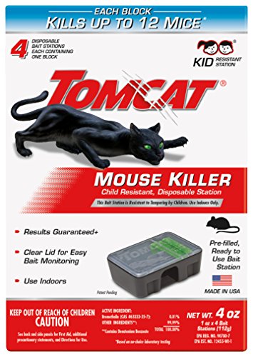 Tomcat Mouse Killer Disposable Station for Indoor Use - Child Resistant, 4 Stations with 1 Bait Each