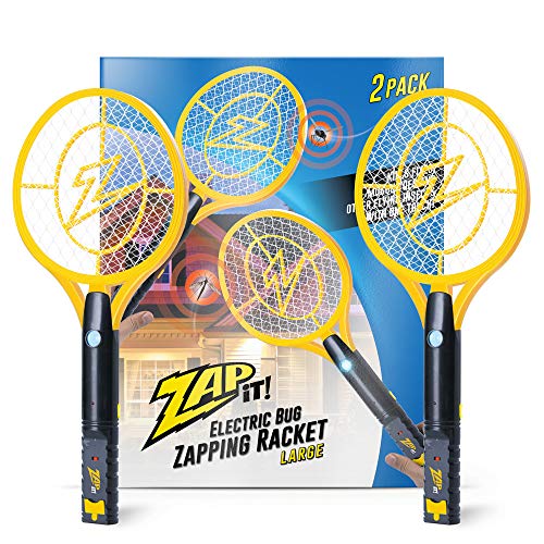 ZAP IT! Bug Zapper Twin-Pack Rechargeable Mosquito, Fly Killer and Bug Zapper Racket - 4,000 Volt - USB Charging, Super-Bright LED Light to Zap in The Dark - Safe to Touch (Large Twin, Yellow)
