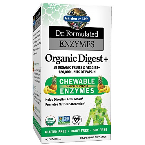 Garden of Life Organic Chewable Enzyme Supplement - Dr. Formulated Enzymes Organic Digest+, 90 Chewable Tablets