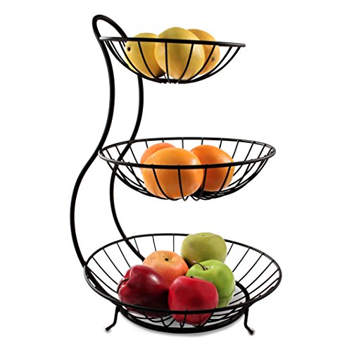 Spectrum Diversified Yumi Arched Server Stacked, 3-Tier Bowls, Dining Table & Kitchen Counter Organizer, Modern Fruit Basket Stand, Black