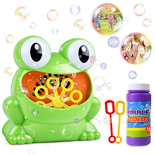 HOMOFY Bubble Machine for Kids Automatic Bubble Maker 500 Bubbles per Minute with Bottle Durable Solution & 2 Hand Bubble Wands Gifts Toys for 2 3 4 5 Year Old Boys/Girls/Kids,Outdoors&Party&Wedding