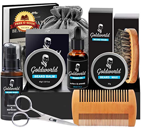 Beard Kit,Beard Growth Kit,Beard Grooming Kit w/Beard Mustache Wax,Beard Growth Oil,Beard Balm,Beard Wash/Shampoo,Brush,Comb,Scissor,Storage Bag,E-Book,Beard Care & Trimming Kit Gifts for Men Him