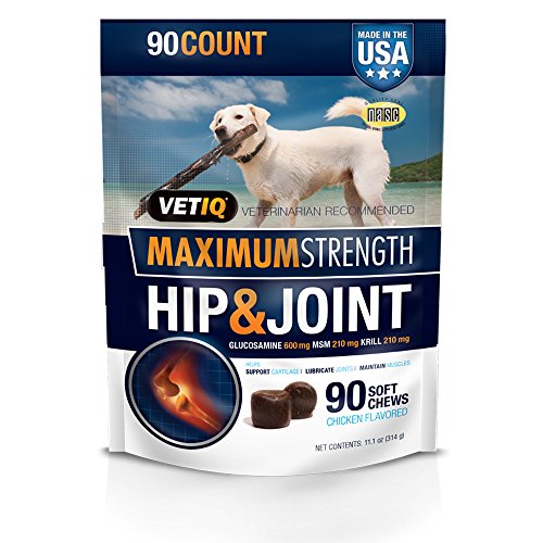 VetIQ Maximum Strength Hip and Joint Supplement for Dogs - Chicken Flavored Soft Chews, 11.1oz (90 count bag)