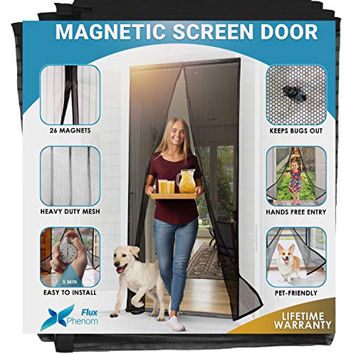 Flux Phenom Reinforced Magnetic Screen Door - Fits Doors up to 38 x 82 Inches (Black)