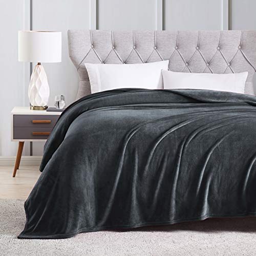 EXQ Home Fleece Blanket Queen Size Charcoal Grey Throw Blanket for Bed or Couch - Microfiber Fuzzy Flannel Blanket for Adults or Kids