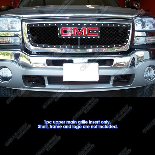 APS Compatible with 2003-2006 GMC Sierra 1500 W Logo Show Stainless Black Rivet Mesh Grille S18-H1775LG