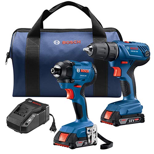 Bosch 18V 2-Tool Combo Kit with 1/2 In. Compact Drill/Driver and 1/4 In. Hex Impact Driver GXL18V-26B22
