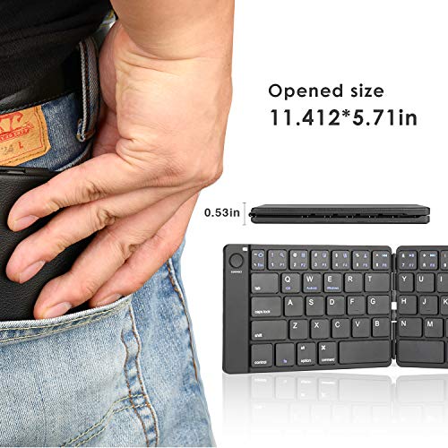 Foldable Bluetooth Keyboard in Portable Pocket Size Compatible iOS Android Windows Mac Smartphone Tablet (Black)