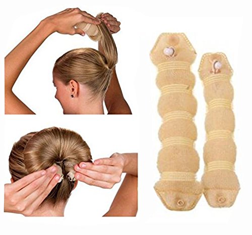 2PCS (1Large + 1 Small) Beige Magic Hair Donut Bun Maker Hair Ring Styler Tool Hot Scrunchie Chignon Roll Up Hairpiece Round Bun Updo Elastic Hair Tie Holder Bun Crown Shapers For Women Girls Lady ​