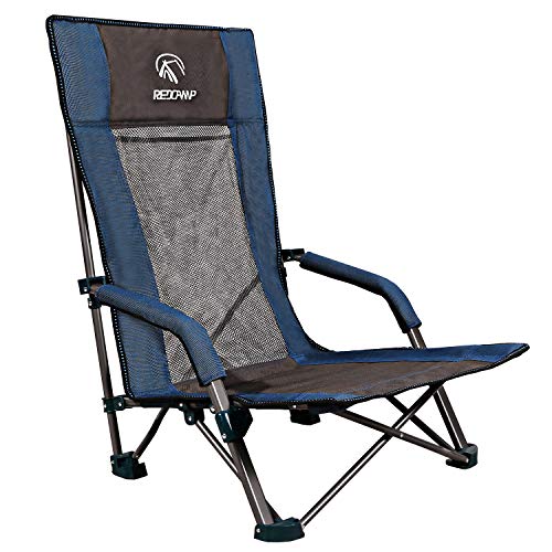 REDCAMP Low Beach Chairs Folding Lightweight with High Back and Headrest, Portable Sand Chairs for Adults Outdoor Concerts Sports Events Camping Backpacking, Blue with High Back