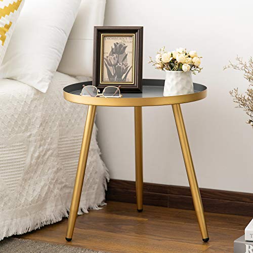 Round Side Table, Metal End Table, Nightstand/Small Tables for Living Room, Accent Tables, Side Table for Small Spaces,Gold & Gray by Aojezor
