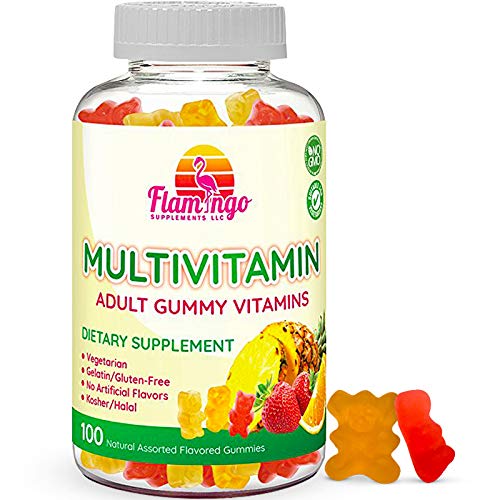 Multivitamin Gummies | Vegan Friendly, Kosher Halal NO Gluten or Gelatin, no GMO| for Men, Women & Kids| 3 Natural Flavors | Vitamins A, C, B3, B12, Biotin, Zinc & More| 100 Gummies