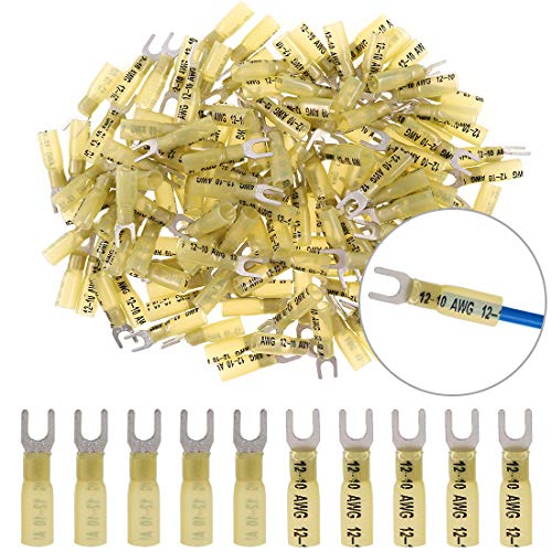 Hilitchi 50pcs Nylon Insulated Heat Shrink Butt Fork Wire Electrical Crimp Terminal Connector (12-10AWG, 10)
