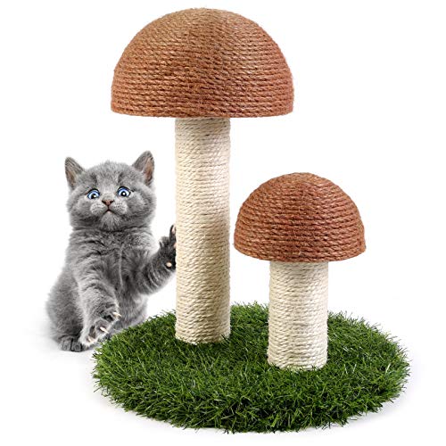 Odoland Cat Scratching Post - Mushroom Natural Durable Sisal Board Scratcher for Kitty’s Health and Good Behavior, Furniture Scratch Deterrent Accessories for Cats