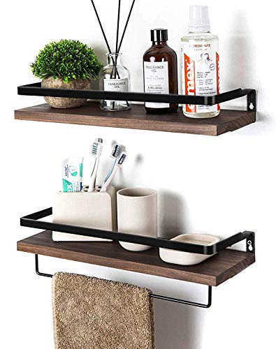 Soduku Floating Shelves Wall Mounted Storage Shelves for Kitchen, Bathroom,Set of 2 Brown