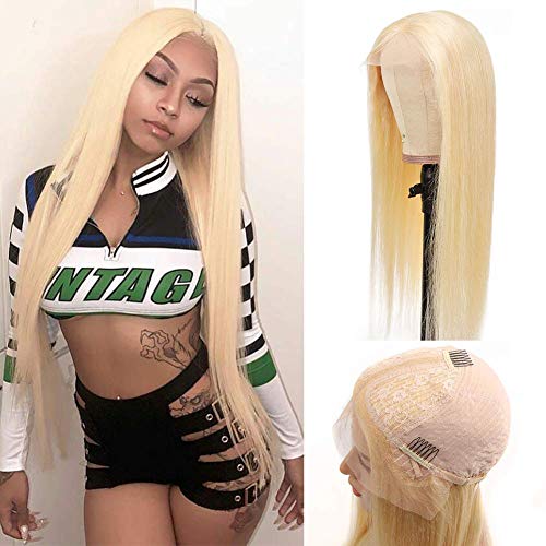 613 Blonde Straight Middle Part Lace Front Wigs Human Hair Wigs Brazilian Straight Human Hair Wigs Pre Plucked with Baby Hair Blonde Human Hair Wigs for Women 150% Density (26 Inch)