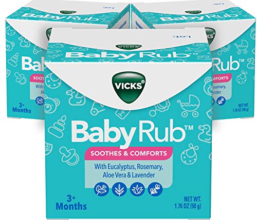 Vicks BabyRub Chest Rub Ointment with Soothing Aloe, Eucalyptus, Lavender, and Rosemary, from the makers of VapoRub, 1.76 oz, 3 Count