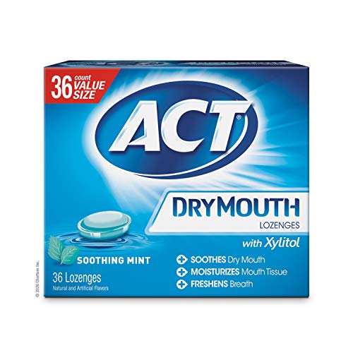 ACT Dry Mouth Lozenges Soothing Mint 36 Count Soothing Mint Flavored Lozenges with Xylitol Help Moisturize Mouth Tissue to Sooth and Relieve Discomfort from Dry Mouth, Freshens Breath