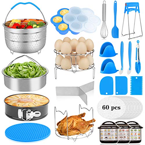 25Pcs Accessories for Instant Pot 6,8 Qt, Aitbay Pressure Cooker Accessories Set, 2 Steamer Baskets, 2 Divider, Springform Pan, Egg Bites Mold, Stackable Egg Steamer Rack, 60 Pcs Parchment Papers