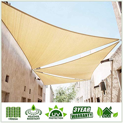 ColourTree 20' x 20' x 20' Beige Sun Shade Sail Triangle Canopy – UV Resistant Heavy Duty Commercial Grade Outdoor Patio Carport (Custom Size Available)