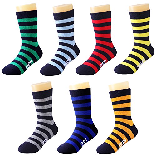 IMOZY Crew Socks for Boys- Days of the Week Cotton Socks- 7 Pack Boys’ Novelty Dress & Trouser Socks with Gift Box- Size 2-3Years/ Shoe Size 6.5-10 for Toddlers