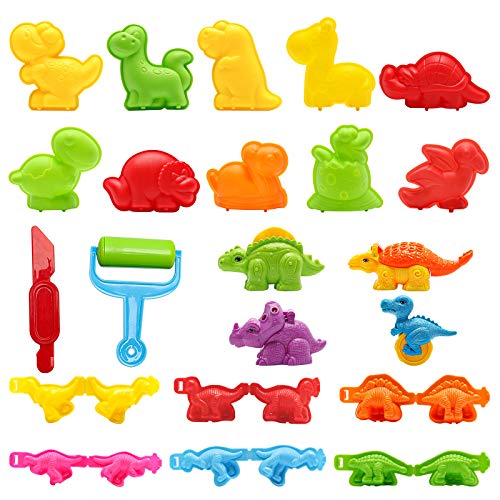 LUYE 22pcs Play Dough Tools Playset Clay Dough Kits Accessories for Kids, Dinosaur Animal Shape Playdough Cutters Molds, Assorted Colors