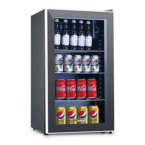 KUPPET 120-Can Beverage Cooler and Refrigerator, Small Mini Fridge for Home, Office or Bar with Glass Door, Perfect for Soda Beer or Wine, Black&Stainless Steel, 3.1 Cu.Ft