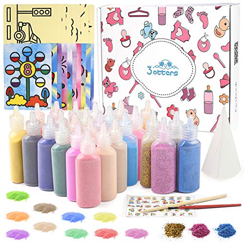 3 otters Sand Art Kit, Kids' Sand Art Kits Colored Sand Art Kit for Children, with 20 Sheets Sand Art Painting Cards Set Children Art Toy, 26 Colors