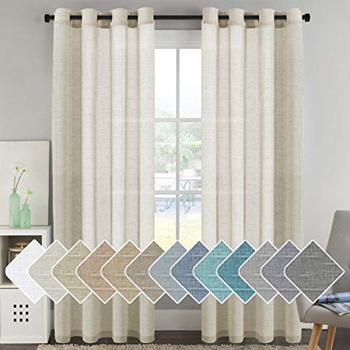 H.VERSAILTEX Home Decorative Privacy Window Treatment Linen Curtains/Natural Linen Blended Sheer Curtains/Panels/Drapes, Nickel Grommets, Natural Color, 96 Inches Long Living Room Curtains