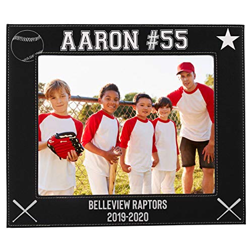 Custom Monogrammed Baseball Sports Picture Frame Gifts - Personalized 4x6, 5x7, 8x10 Photo Frames for Athletes, Coaches, Teams, Kids, Awards (Black with Silver)