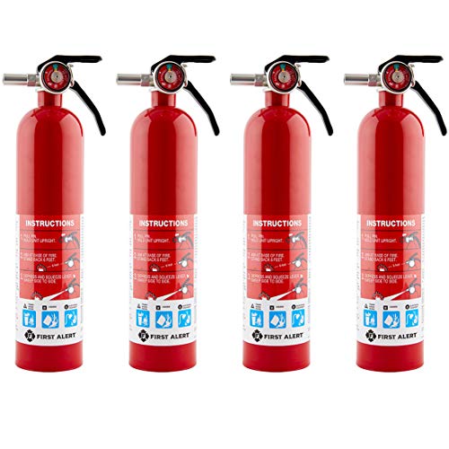 First Alert HOME1 Rechargeable Home Fire Extinguisher 4-Pack, Red | UL Rated 1-A:10-B:C | All-Metal Fire Extinguisher with Pull Pin & Safety Seal | U.S. Coast Guard Approved for Marine Use