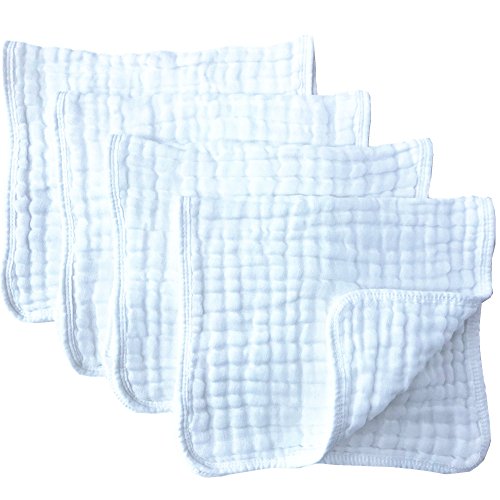 Muslin Burp Cloths 4 Pack Large 20' by 10' 100% Cotton 6 Layers Extra Absorbent and Soft by Synrroe