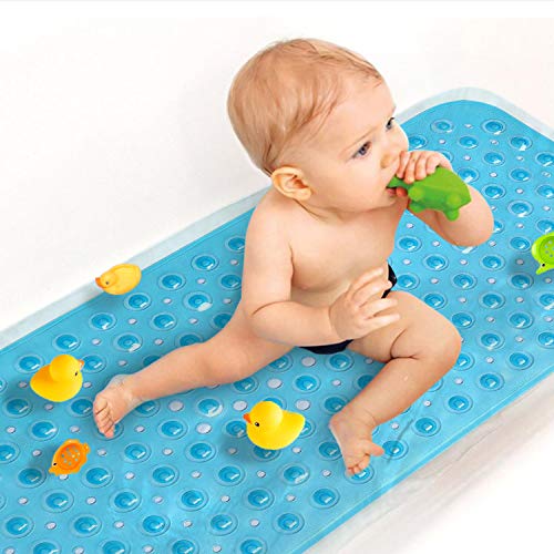 Sheepping Upgrade Baby Bath Mat Non Slip Extra Long Bathtub Mat for Kids 40 X 16 Inch - Eco Friendly Bath Tub Mat with 200 Big Suction Cups,Machine Washable Shower Mat,Blue