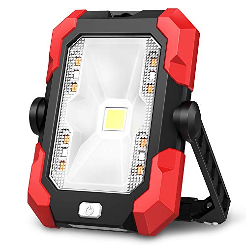 Portable Work Lights, 4400 mAh Solar LED Work Lights Outdoor Camping Lights, 4 Brightness Modes Waterproof LED Flood Lights with Stand for Construction Site, Jetty, Workshop, Garage