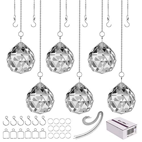 MerryNine Clear Crystal Ball Prism Suncatcher Rainbow Pendants Maker, Hanging Crystals Prisms for Windows, for Feng Shui, for Gift(40mm/1.57' 6pack)