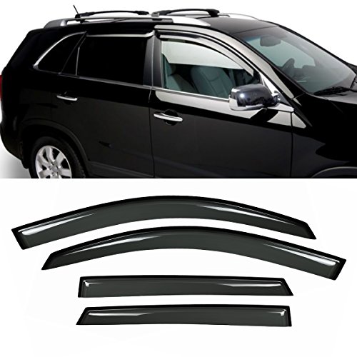 VioGi New 4pcs for 11-15 Kia Sorento Wind Dark Smoke Out-Channel/Outside Mount Style Wind Sun Rain Guard Vent Shade Deflector Window Visors