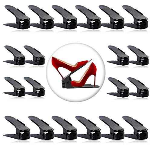 Shoe Slots Organizer, Adjustable Shoe Stacker Space Saver, Double Deck Shoe Rack Holder for Closet Organization (20-Pack)(Black)