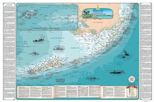 Sealake Products Map of Florida Keys Shipwreck Chart - Explore Hidden Treasures & Shipwrecks from Soldier Key to The Dry Tortugas (Laminated)