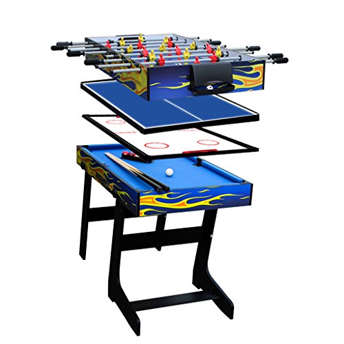 IFOYO Multi Function 4 in 1 Combo Folding Game Table, Steady Pool Table, Hockey Table, Soccer Foosball Table, Table Tennis Table, Ideal, Birthday Gift, 48in (Yellow Flame)