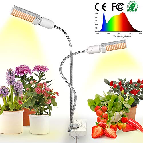 LED Grow Light for Indoor Plants, Relassy 15000Lux Sunlike Full Spectrum Grow Lamp, Dual Head Gooseneck Plant Light with Replaceable Bulbs, Professional for Seedling Growing Blooming Fruiting