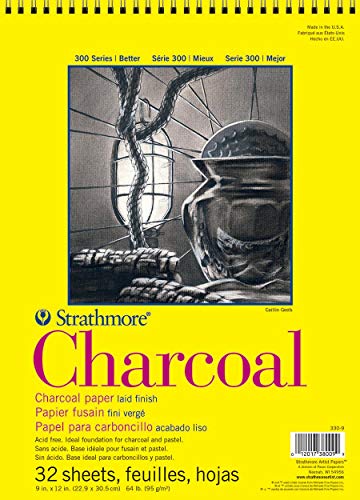 Strathmore 300 Series Charcoal Pad, White, 9'x12' Wire Bound, 32 Sheets