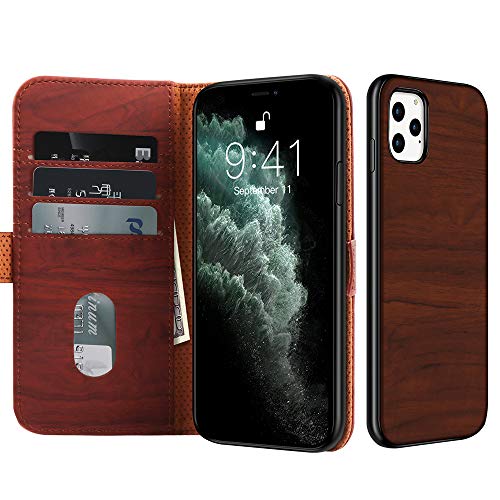 JUQITECH Wallet Case for iPhone 11 Pro Max Pro 6.5 inch Case Card Slot Holder, Ultra Magnetic Wireless Charge RFID Protection PU Leather Durable Shockproof Flip Cover for Apple iPhone 6.5 2019, Brown