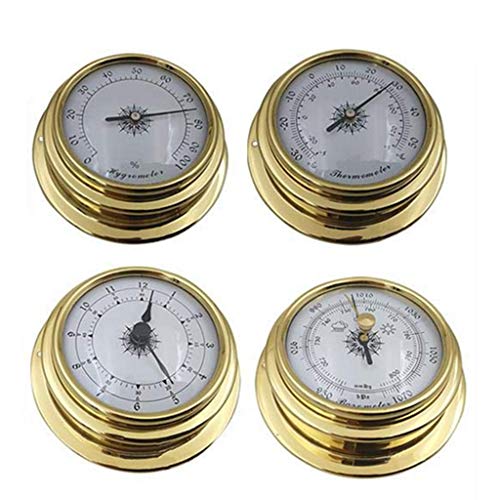 MOMOJIA 4 Inches 4 PCS/set Thermometer Hygrometer Barometer Watches Clock Zirconium Marine for Weather Station