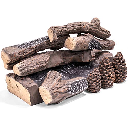 Barton Ceramic Wood Gas Fireplace Log Set for Ventless, Gas, Propane, Gas Insert, Vent-Free, Gel, Ethanol, Electric, Indoor, Outdoor Fireplaces and Fire Pits (9 PCS)